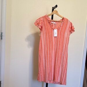 Vineyard Vines Striped Orange Dress with Ruffle Sleeves